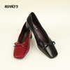和诚行2026春季新款复古风通勤方头蝴蝶结浅口中跟单鞋0770206 商品缩略图0