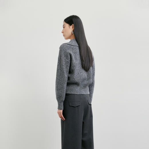 NEELLY纳俪商场同款春季新款时髦大翻领拉链针织衫女复古气质上衣N26011A01006 商品图1