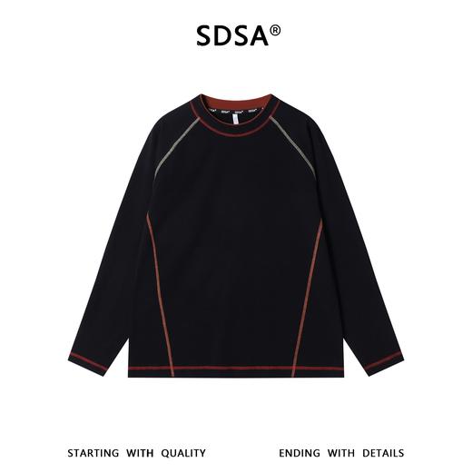 26T51SDSA男装2026新款潮牌街头风明线长袖撞色明线宽松圆领T恤 商品图1