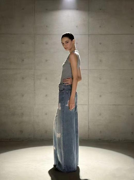 F030148重工刺绣蝴蝶结高品质浅蓝色宽松阔腿牛仔裤女春季拖地长裤 商品图3