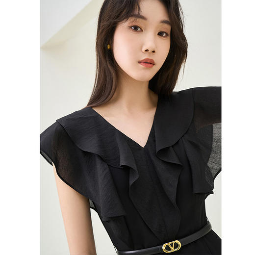 NEELLY纳俪商场同款夏季新款V领荷叶袖连体裤女垂感气质高腰款N26044Q04588 商品图2