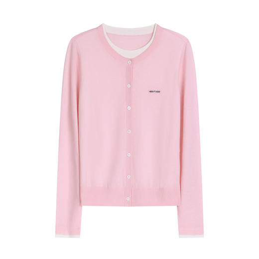 NEELLY纳俪商场同款春新款休闲圆领假两件针织开衫女简约舒适上衣N26012A01025 商品图3