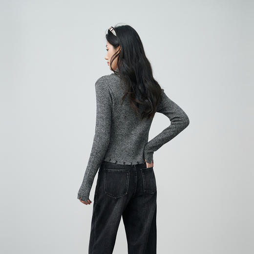 NEELLY纳俪商场同款春季新款修身翻领温柔针织开衫女显瘦亲肤上衣N26014A03312 商品图1