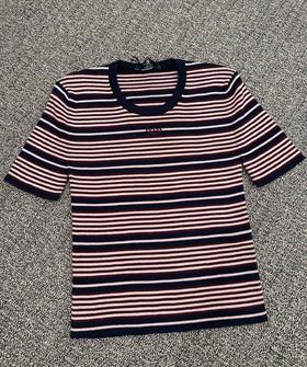 女款条纹logo短袖T恤ho020