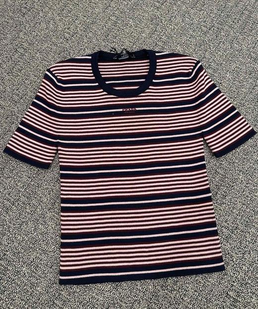 女款条纹logo短袖T恤ho020 商品图0