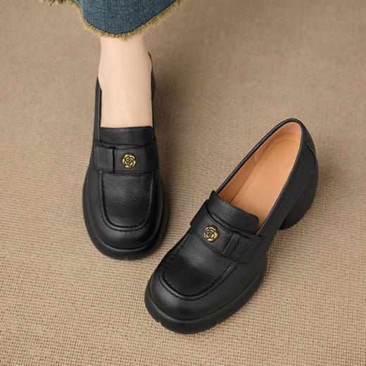 【预售5天】春季新款圆头玛丽珍鞋女真皮一脚蹬羊皮粗跟时尚浅口单鞋NWS1&N9889 商品图2