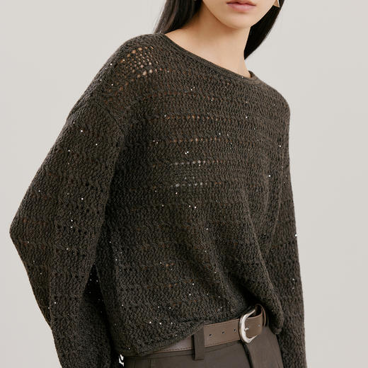 NEELLY纳俪商场同款春新款时尚镂空软糯针织衫女复古落肩百搭上衣N26021A01057 商品图2