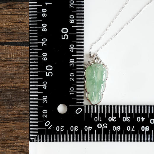 【天然正品】A货翡翠AU750白金镶钻镶天然细腻冰种叶子（金枝玉叶）翡翠吊坠项链40.6*17.9*7.7MM（皆取最大值）281025AH12 商品图2