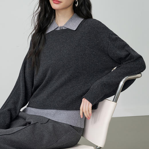 NEELLY纳俪商场同款春新款时尚休闲假两件针织衫女设计感百搭上衣N26014A03301 商品图2