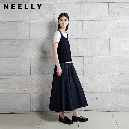 NEELLY纳俪商场同款春新款经典百搭高腰A字裙女休闲舒适半身长裙N26024E04514 商品图0