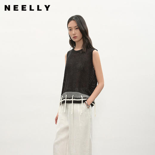 NEELLY纳俪商场同款夏季新款时尚镂空背心针织衫女宽松舒适上衣N26044A04547 商品图0