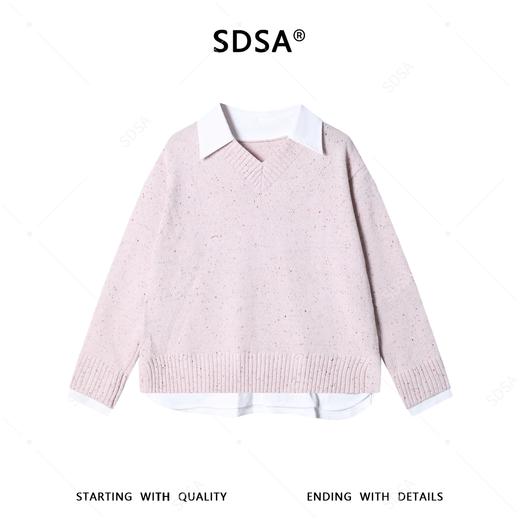 SDSA男装2026新款日系针织上衣杂点工艺衬衫领拼接宽松针织衫 商品图0