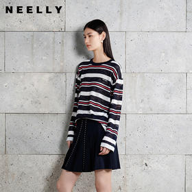 NEELLY纳俪商场同款夏季新款圆领撞色字母T恤女短款百搭休闲上衣N26054A04503