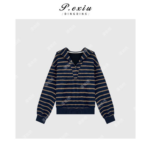 03-2潘依绣丁丁宠粉撞色条纹绒面韩系松弛休闲连帽卫衣F017 商品图1