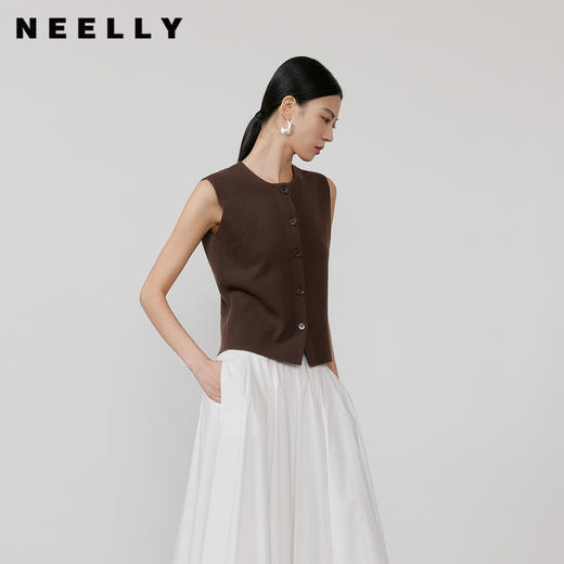 NEELLY纳俪商场同款春新款复古深棕肌理感马甲女气质通勤针织上衣N26031A01102 商品图0