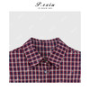 100%棉镂空刺绣撞色格纹阔版宽松翻领长袖衬衫W-63523 商品缩略图2