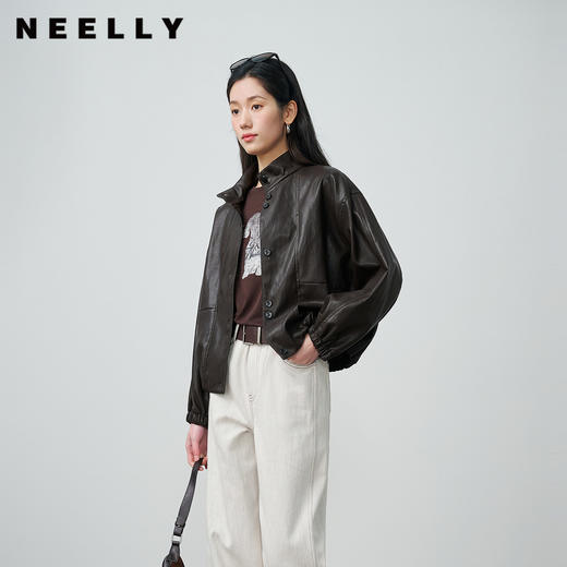 NEELLY纳俪商场同款春季新款复古做旧短外套女休闲帅气随性上衣N26024C05507 商品图0