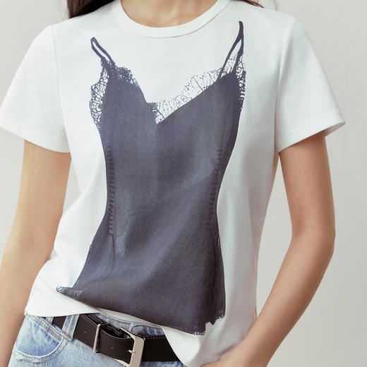 NEELLY纳俪商场同款春季新款时尚正肩印花T恤女通勤亲肤舒适上衣N26023T01083 商品图2