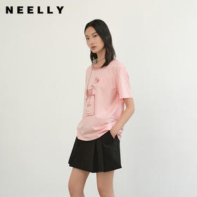 NEELLY纳俪商场同款夏季新款圆领印花短袖T恤女减龄透气感上衣N26044T04550