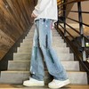 F030184高品质重工水洗刺绣涂鸦美式复古洗旧直筒牛仔裤 商品缩略图5
