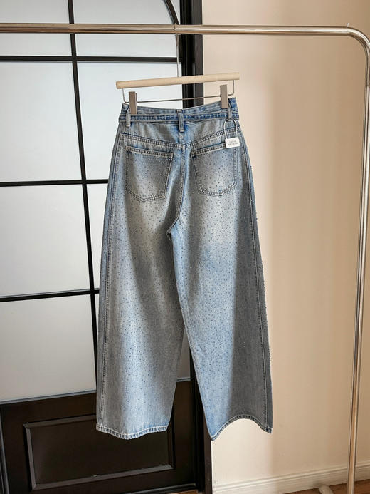 春季新款璀璨星河~重工细闪满天星烫钻高腰显瘦阔腿牛仔裤（配腰绳） 商品图4