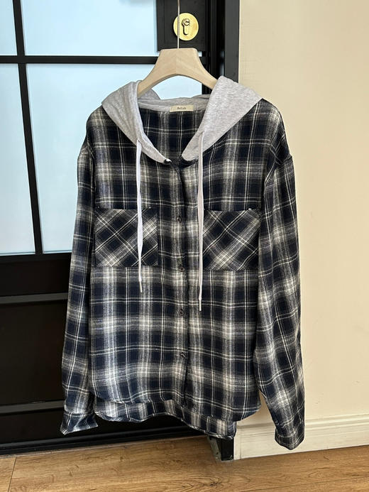 韩国Bellide拼接格子连帽衬衫 商品图5