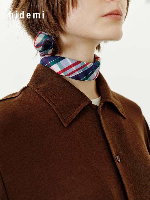 hidemi副线小h 小男孩色织格纹有机棉休闲宽松长袖衬衫外套长裤包方巾四件套 商品图10