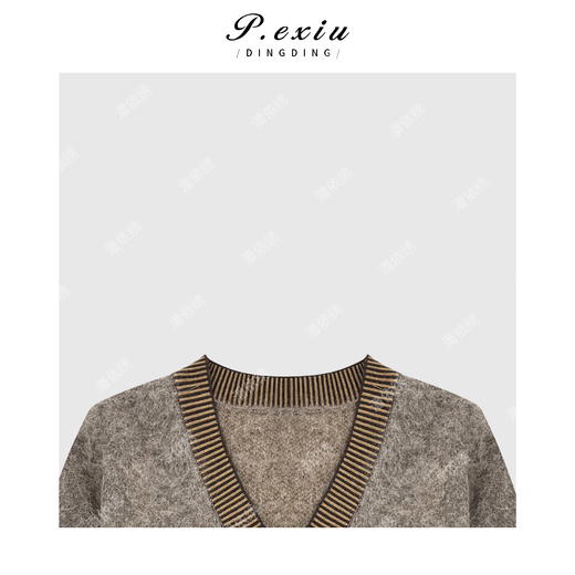 A008潘依绣丁丁宠粉英伦风撞色拼接V领针织开衫 Q56091 商品图2