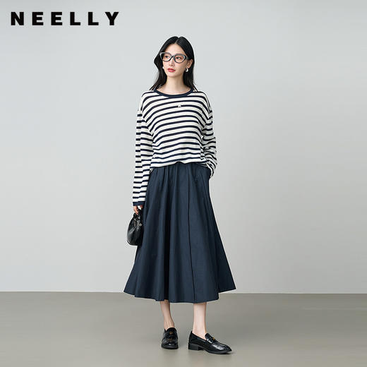 NEELLY纳俪商场同款夏季新款百搭垂感高腰A字裙女随性松弛长裙N26044E04422 商品图0