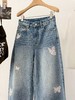 F030148重工刺绣蝴蝶结高品质浅蓝色宽松阔腿牛仔裤女春季拖地长裤 商品缩略图2