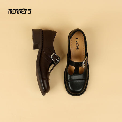 和诚行2026春季新款玛丽珍学院风小皮鞋文艺复古丁字扣带粗跟乐福鞋0400267 商品图3