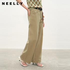 NEELLY纳俪商场同款夏季新款白色高腰直筒牛仔裤女显瘦压褶休闲裤N26044H04529