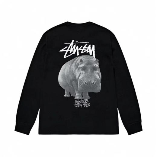 F030162河马logo印花柔软舒适情侣圆领长袖T恤 商品图6