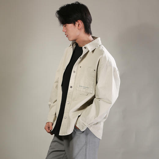 DRONKOO 2026 翻领左胸单贴袋字母印花中厚衬衣外套 商品图3