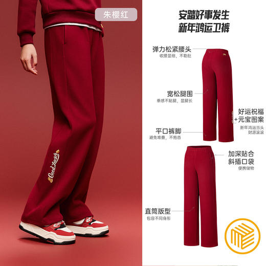 安踏好事发生丨新年鸿运加绒金元宝长裤女子宽松直筒裤162618303N-3 商品图0