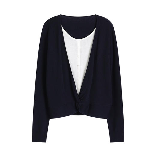 NEELLY纳俪商场同款春新款设计感撞色假两件针织衫女休闲通勤上衣N26023A01053 商品图3