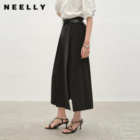 NEELLY纳俪商场同款夏季新款高腰百褶开衩半身裙女优雅气质A字裙N26044E04522