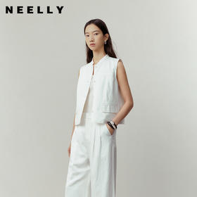 NEELLY纳俪商场同款春新款简约休闲通勤短马甲女百搭舒适叠穿上衣N26031D01114