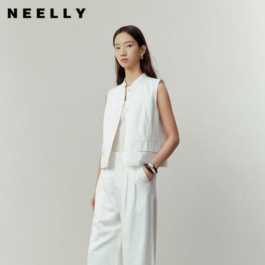 NEELLY纳俪商场同款春新款简约休闲通勤短马甲女百搭舒适叠穿上衣N26031D01114 商品图0