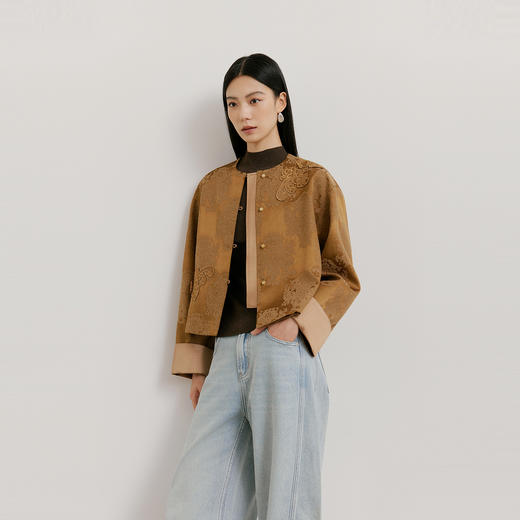 NEELLY纳俪商场同款春季新款时髦新中式优雅外套女提花文艺短上衣N26021C01061 商品图1