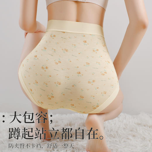 雀说 【5条】亲肤蚕丝抑菌裆莫代尔无痕小碎花女士内裤舒适高腰三角短裤 商品图3