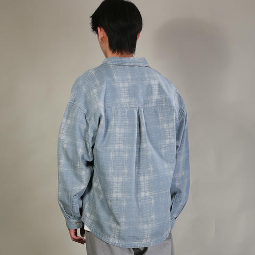 DRONKOO 2026 翻领前双侧开口贴袋牛仔提花微阔长袖中厚衬衣 商品图4