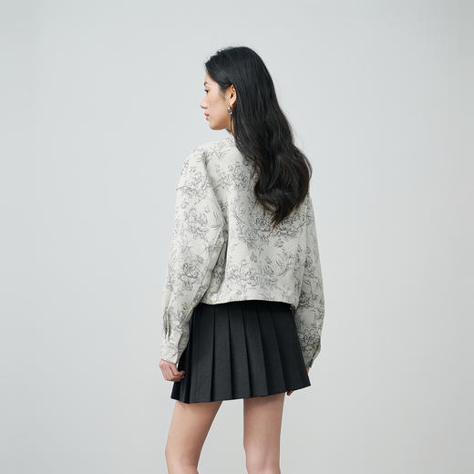 NEELLY纳俪商场同款春新款清冷优雅提花短外套女圆领宽松显白上衣N26024C07701 商品图1