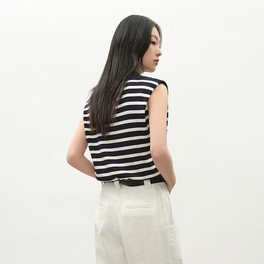 NEELLY纳俪商场同款夏季新款时尚条纹针织上衣女无袖设计感针织衫N26044A04402 商品图1