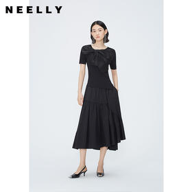 NEELLY纳俪商场同款夏季新款黑色套头针织衫女薄款网纱蝴蝶结上衣N26044A04581