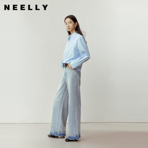 NEELLY纳俪商场同款春季新款时尚阔腿垂顺牛仔裤女慵懒松弛感长裤N26023H01094 商品图0