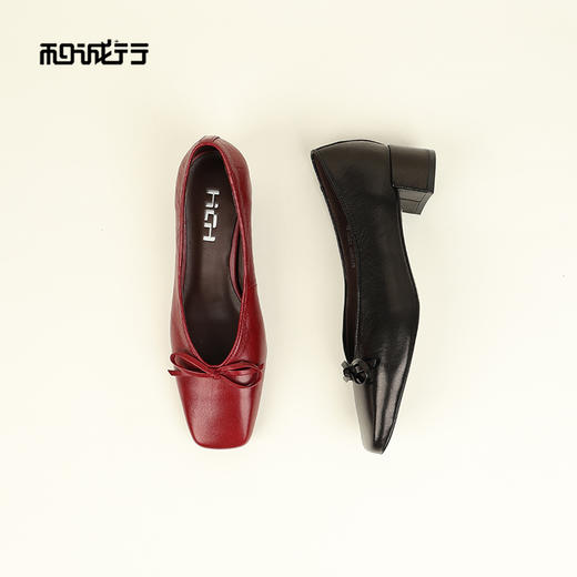 和诚行2026春季新款复古风通勤方头蝴蝶结浅口中跟单鞋0770206 商品图4