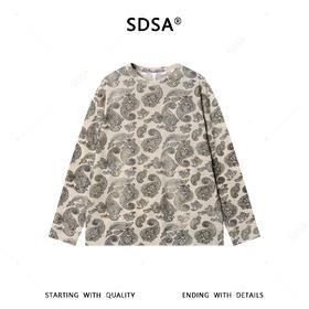 SDSA男装2026新款腰果花满印长袖T恤复古民族风宽松圆领打底衫