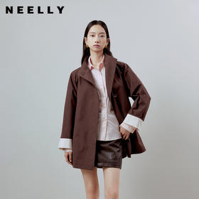 NEELLY纳俪商场同款春季新款时尚宽松立领风衣女简约休闲外套N26012F01040