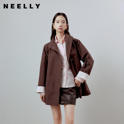 NEELLY纳俪商场同款春季新款时尚宽松立领风衣女简约休闲外套N26012F01040 商品图0